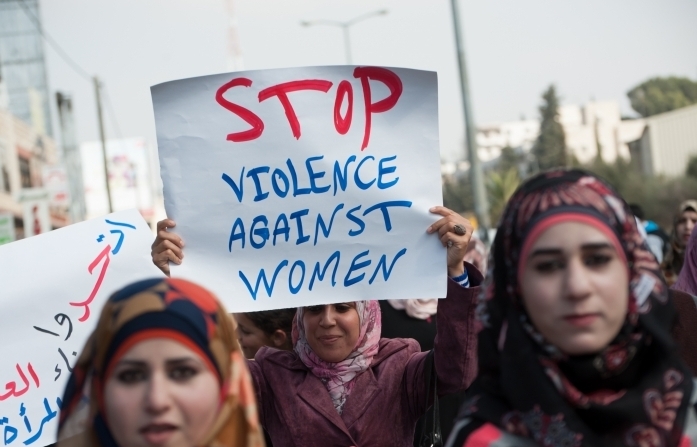 Women hold a protest sit-in against murder and violence in Palestinian society