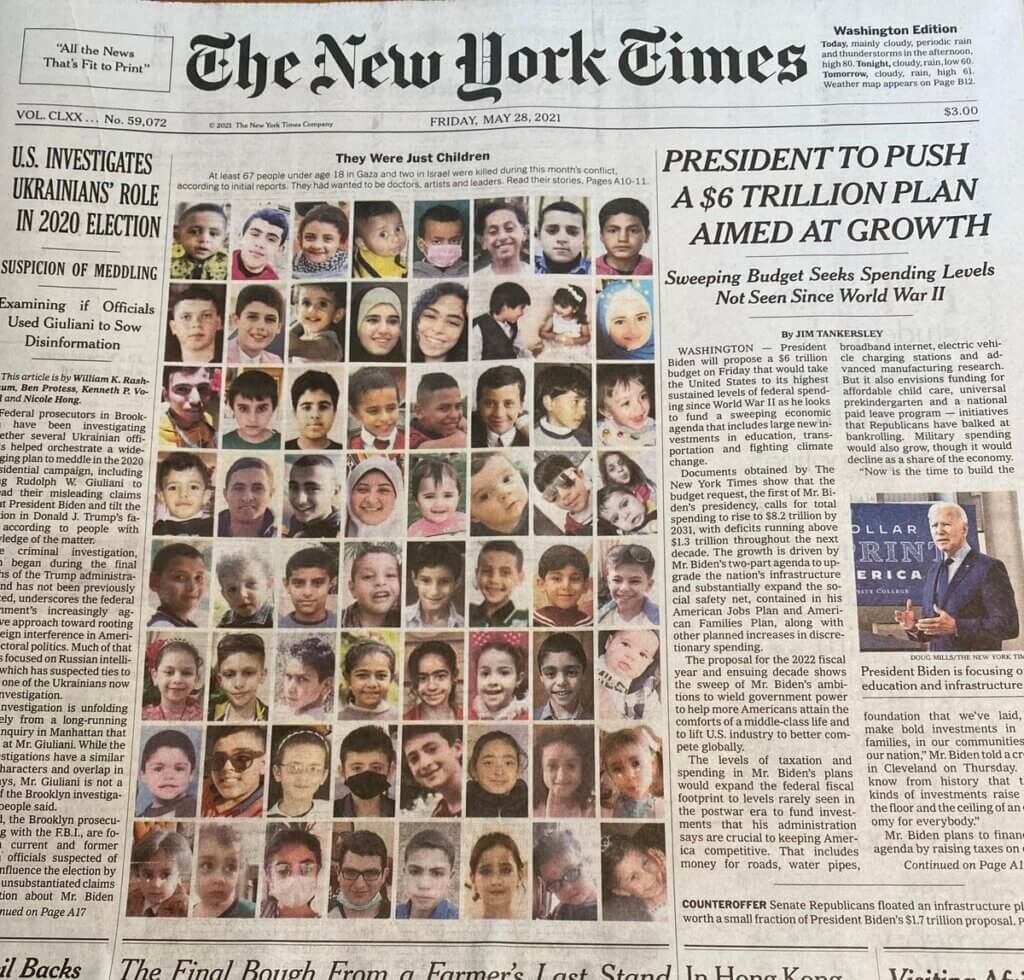 ‘NYT’ puts faces of 60+ slain Palestinian children on front page, at last