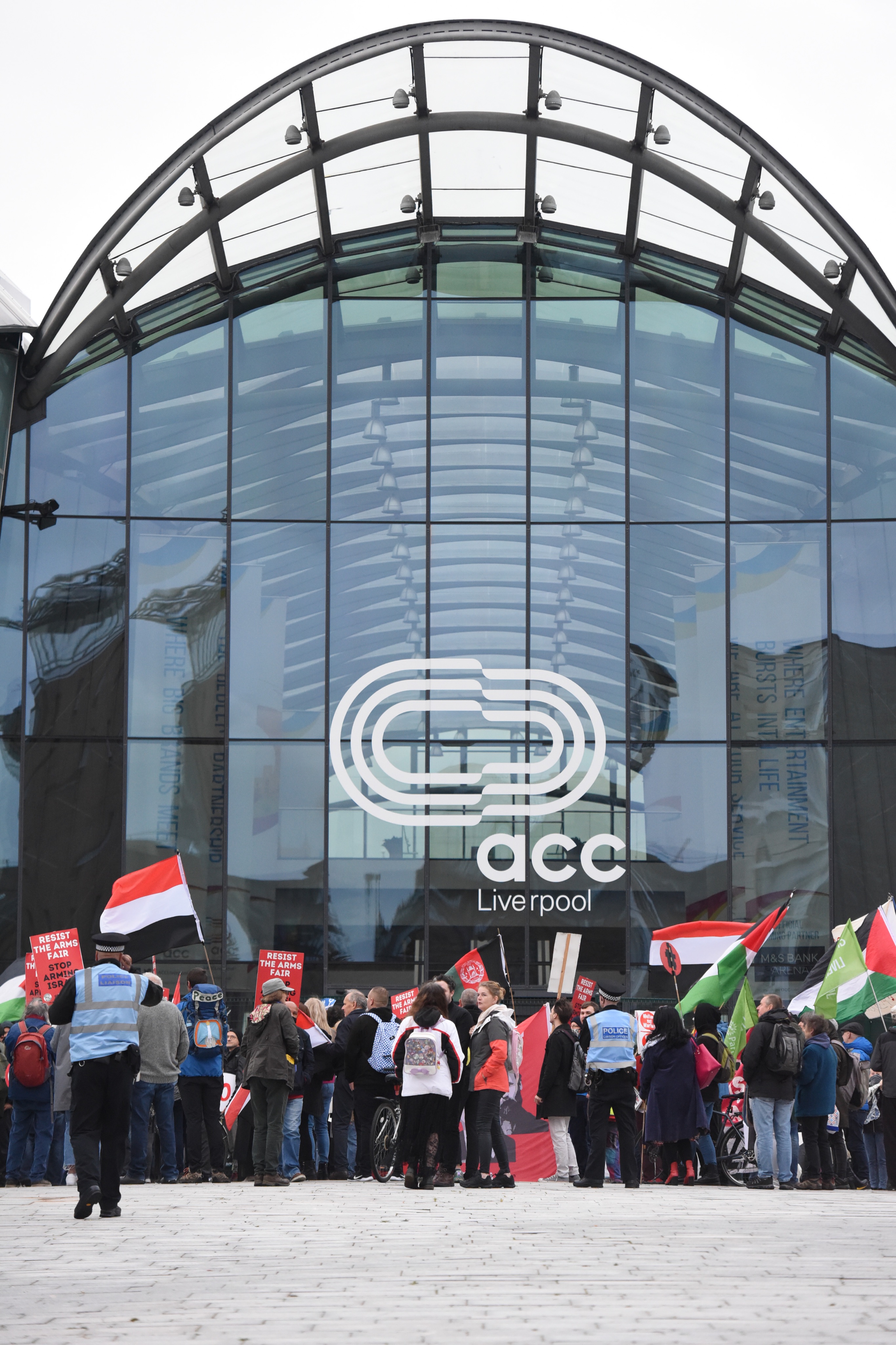 Palestine Action occupies roof of ACC Liverpool in anti-weapons fair protest